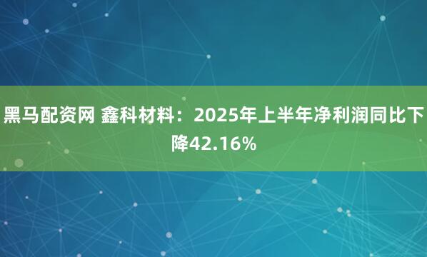 黑马配资网 鑫科材料：2025年上半年净利润同比下降42.16%
